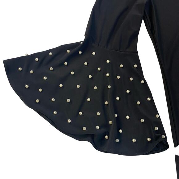 MSK LBD Faux Pearls V-Neck Keyhole Back Holiday Party Girly Dress Black Women S - Picture 4 of 5